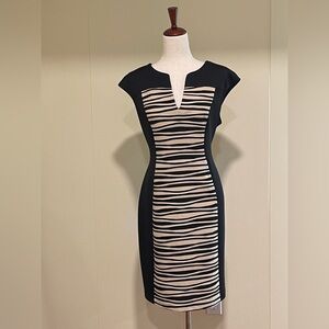 Connected Apparel Colorblock Sheath Dress Black Tan Size 12